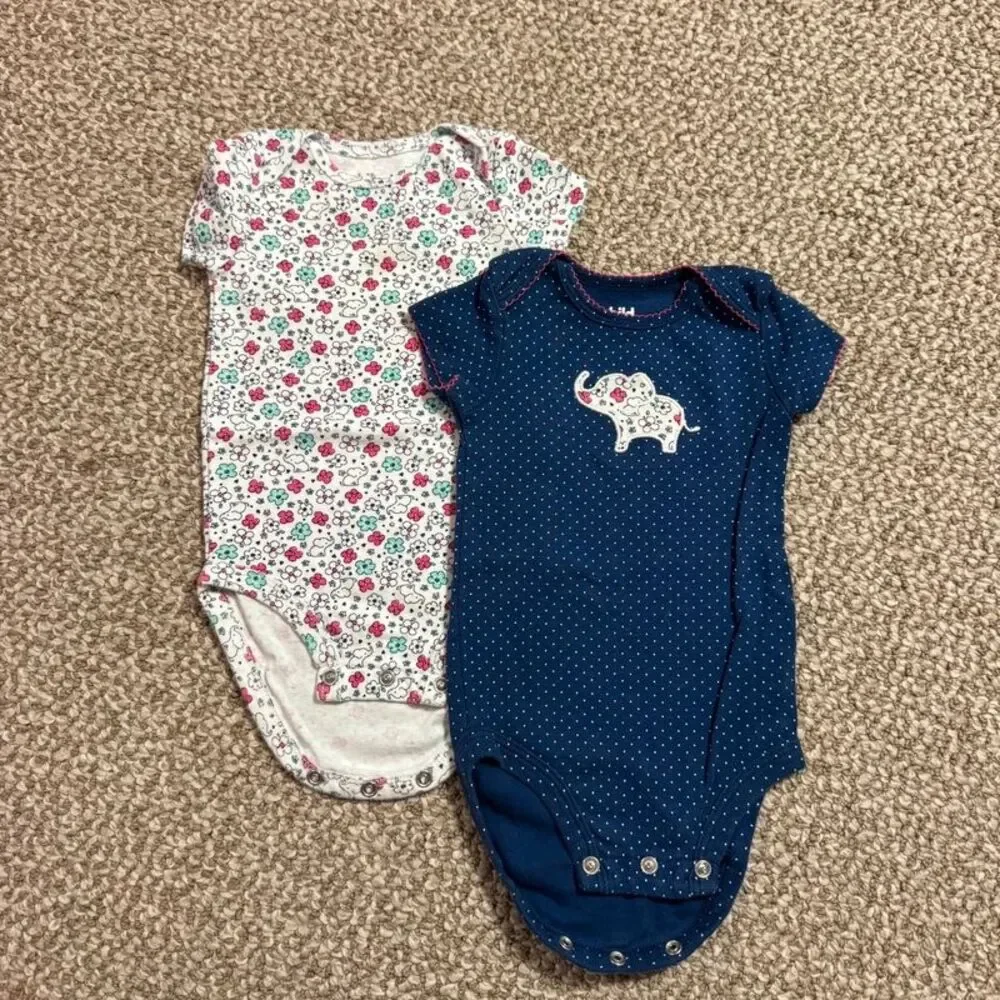 Bundle of 2 Child of Mine Baby Girl Bodysuits Elephant Floral 3-6 Months